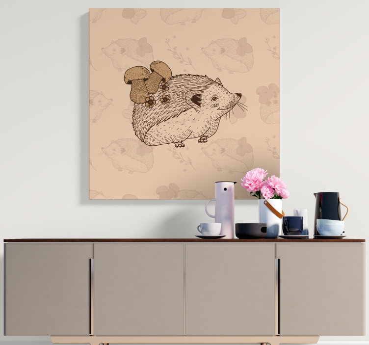 Quadro con animali e insetti riccio beige con funghi - TenStickers