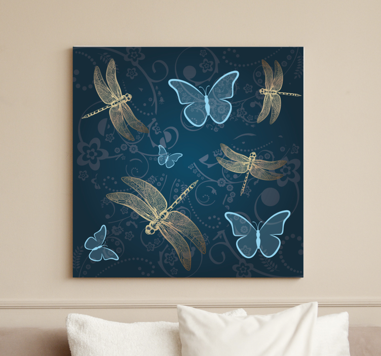 Quadro con libellule Farfalle in blu con - TenStickers