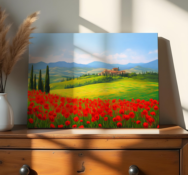 Quadro paesaggio campo di fiori rossi - TenStickers