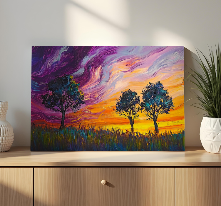 Quadro paesaggio cielo e alberi colorati - TenStickers