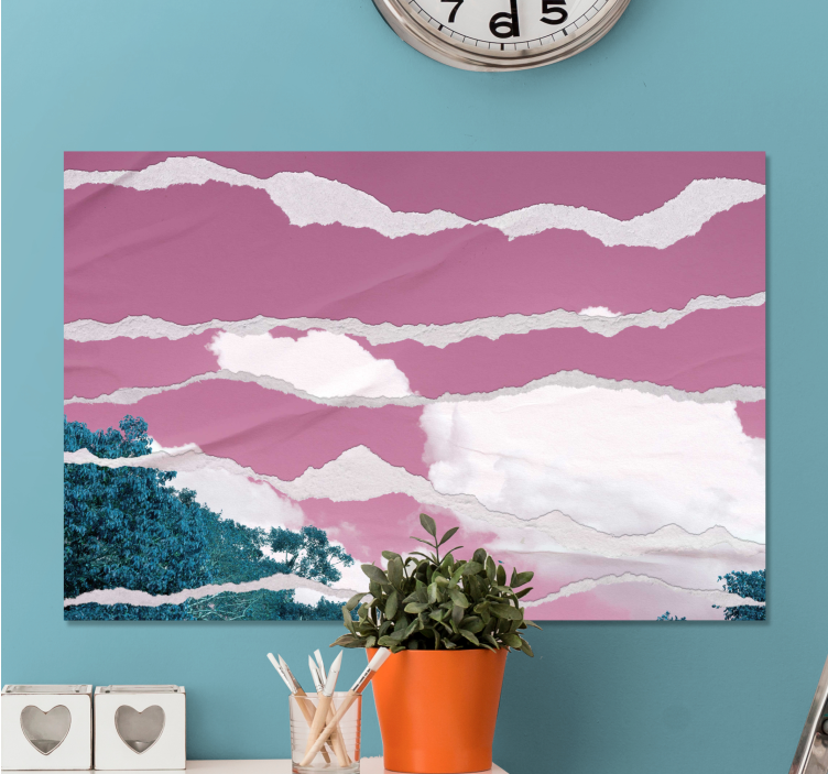Quadro paesaggio colori sopra l'orizzonte rosa - TenStickers