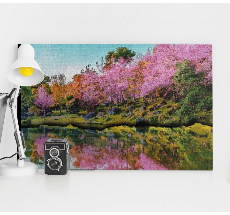 Quadro paesaggio riflesso dei fiori di ciliegio - TenStickers