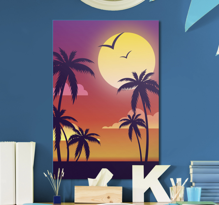 Quadro paesaggio sagoma tramonto tropicale - TenStickers