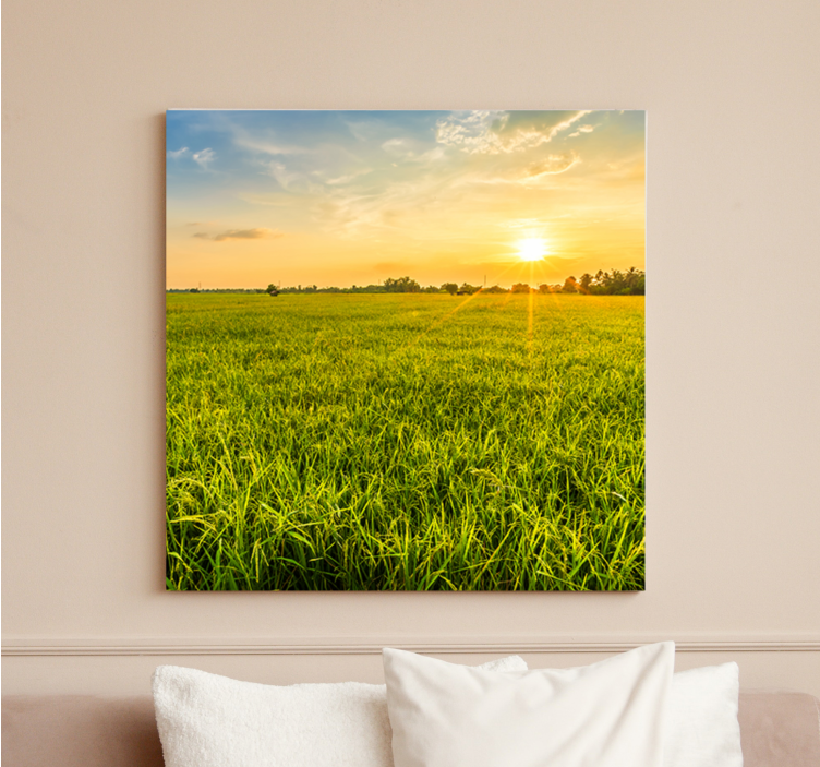 Quadro paesaggio tramonto sui campi - TenStickers