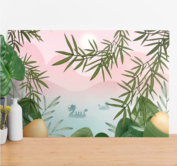 Dipinto dinosauri creatura maestosa del lago - TenStickers