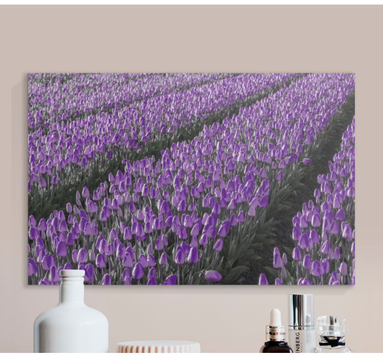 Dipinto fiori e piante campo di tulipani viola - TenStickers