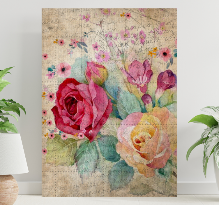 Dipinto fiori e piante composizione di rose romantiche - TenStickers