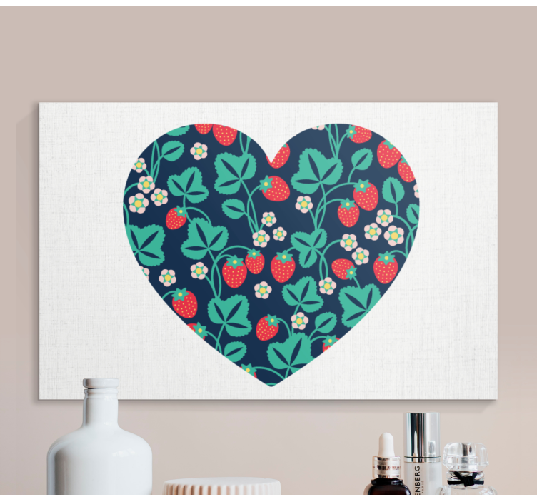 Dipinto fiori e piante motivo fragole a cuore - TenStickers