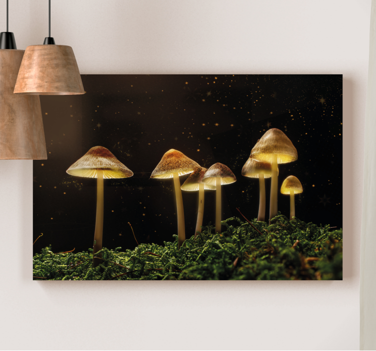 Dipinto fiori e piante scena funghi luminosi - TenStickers