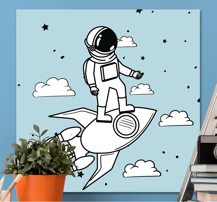Dipinto frutta e natura morta avventura con razzo astronauta - TenStickers