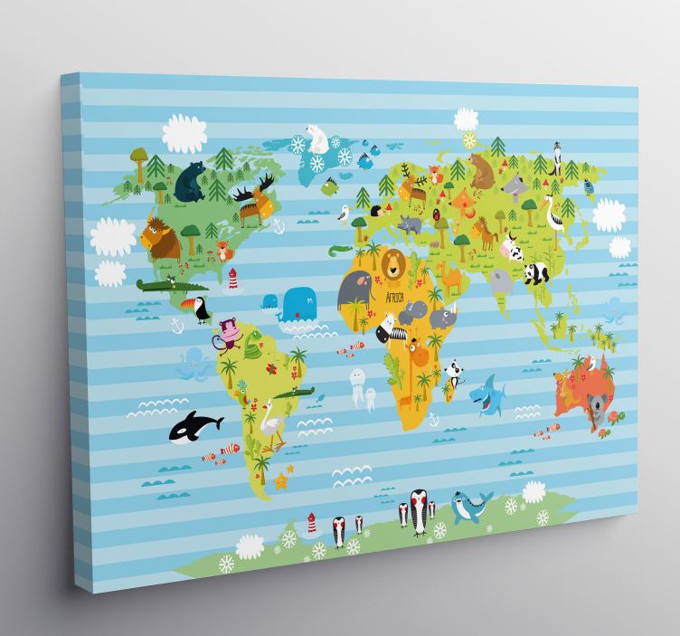 Quadro mappamondo con animali - TenStickers