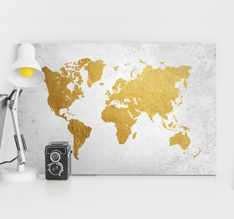 Quadro con mappa del mondo oro - TenStickers