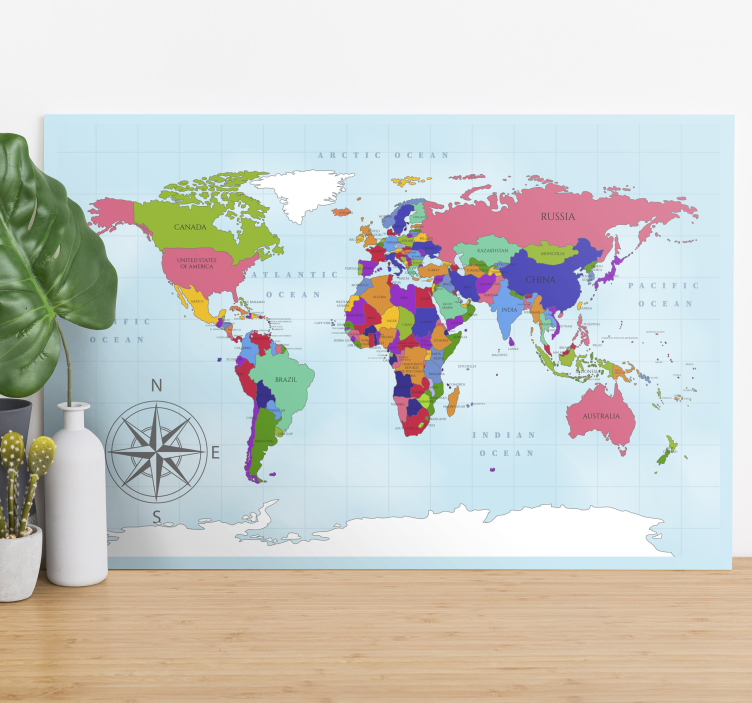 Quadro con la mappa del mondo colorata - TenStickers