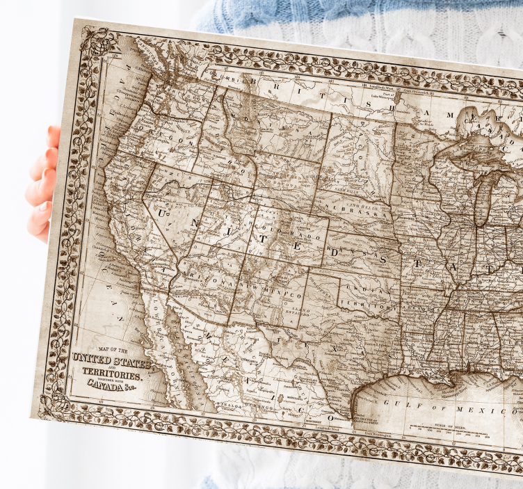 Quadro mappa nord america effetto vintage - TenStickers