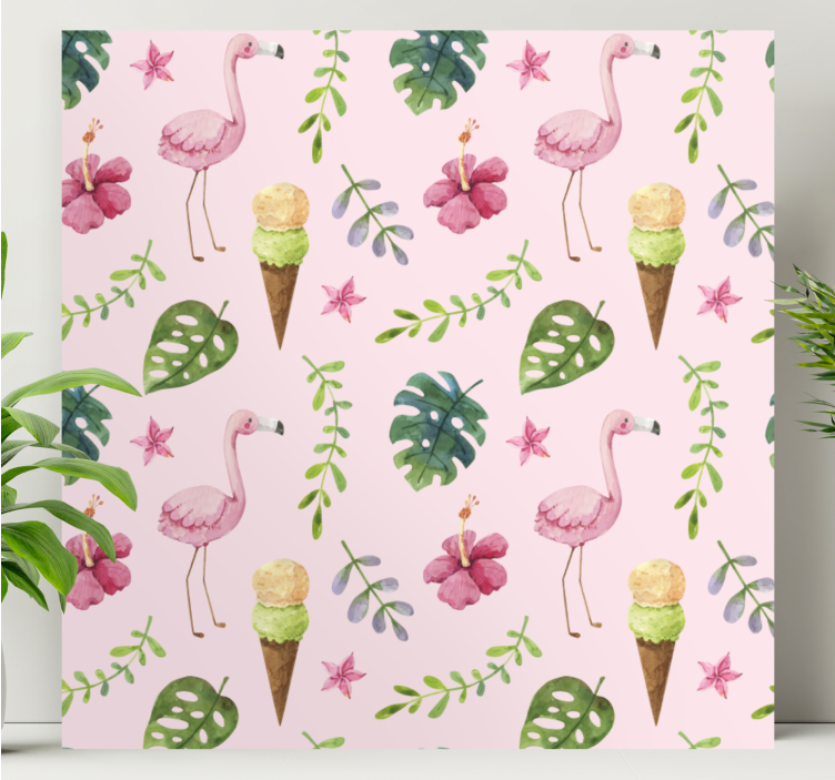 Dipinto mosaico fenicotteri e gelato - TenStickers