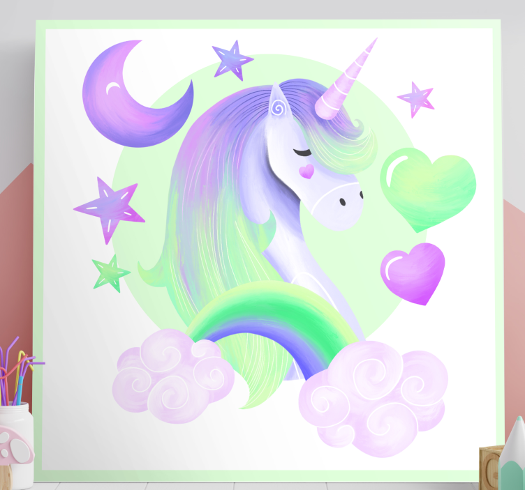 Quadro unicorno Cuore di unicorni e arcobaleno - TenStickers