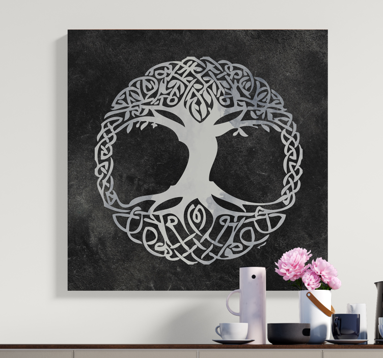 Quadro con alberi Albero della vita in bianco e nero - TenStickers