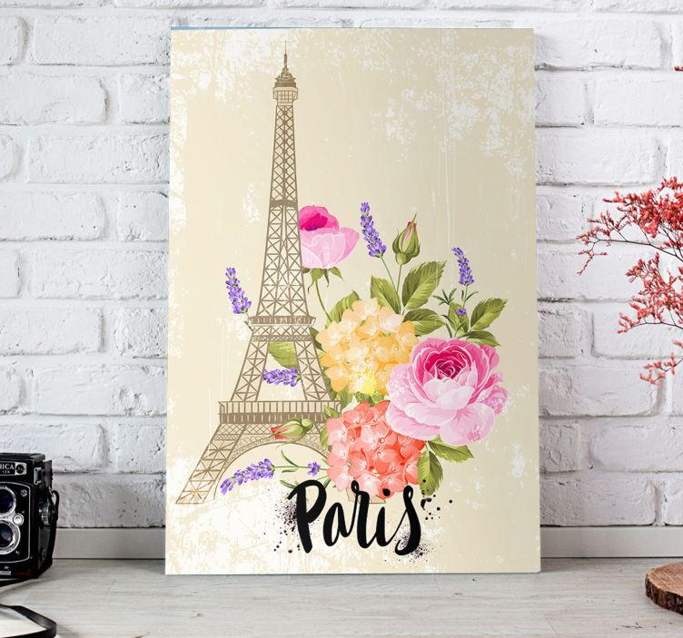 Quadro città e paesi fiori della torre eiffel - TenStickers