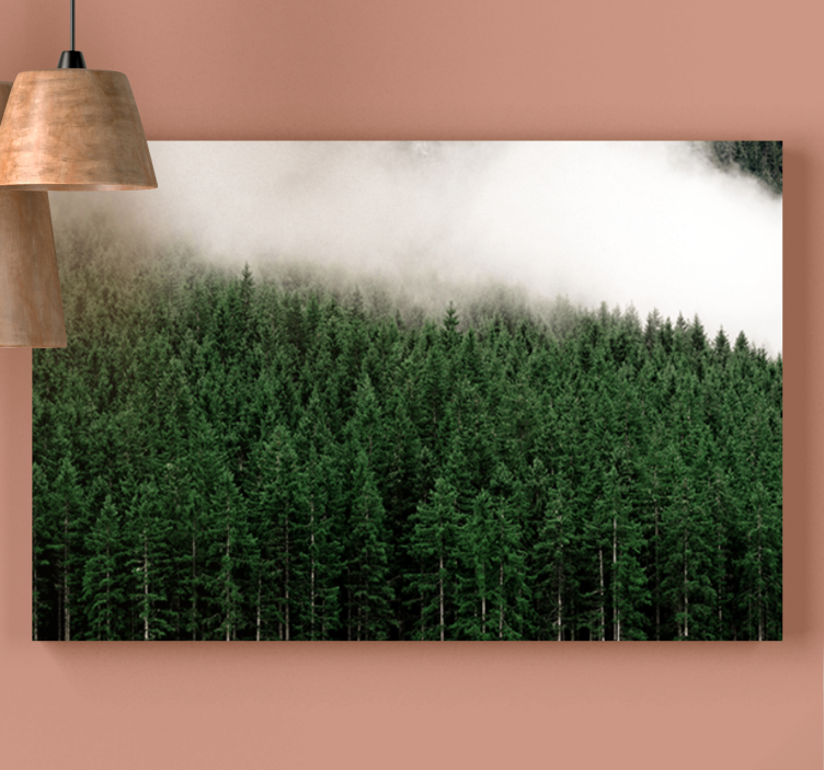 Quadro con alberi foresta sempreverde nebbiosa - TenStickers