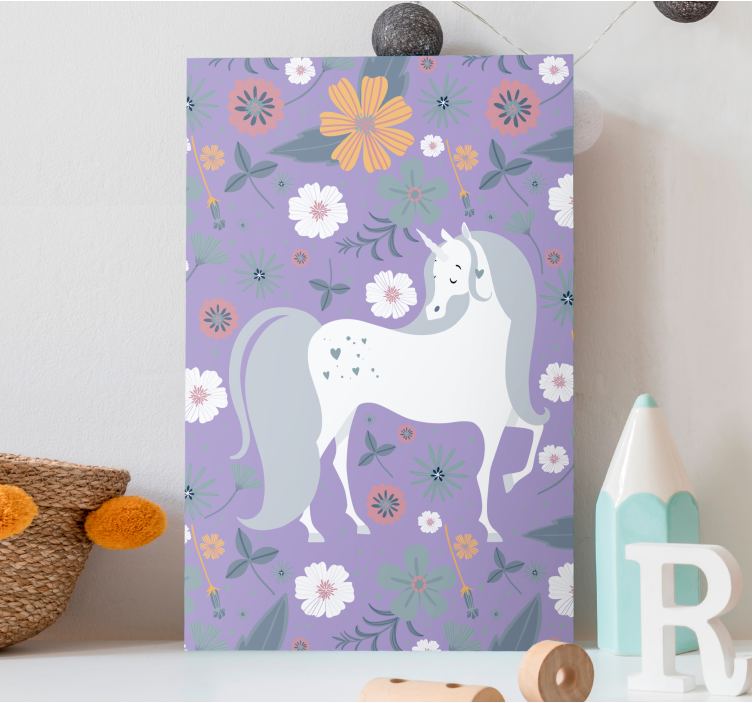 Quadro con elefanti incantevoli fiori unicorno - TenStickers