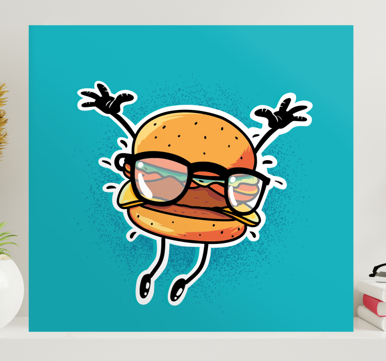 Quadro con testo personaggio hamburger felice - TenStickers