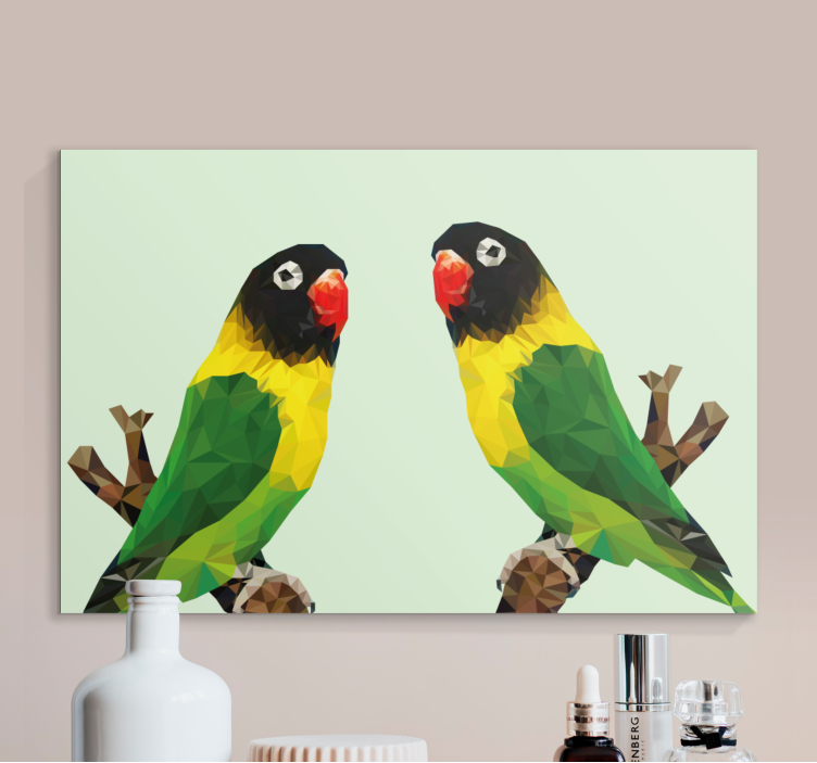 Quadro con uccelli esposizione di pappagalli poligonali - TenStickers