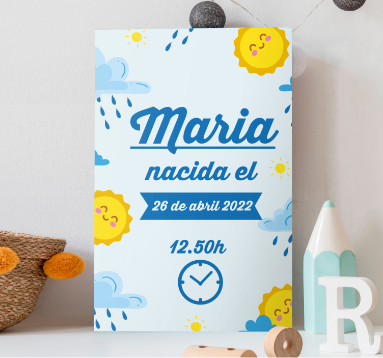 Quadri cameretta neonato annuncio di compleanno soleggiato - TenStickers