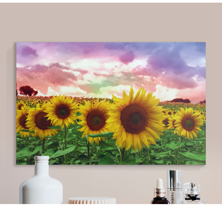 Dipinto fiori e piante campo di girasoli vibrante - TenStickers