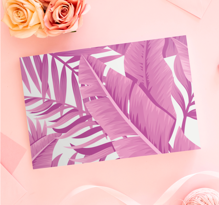 Dipinto fiori e piante foglie tropicali rosa - TenStickers