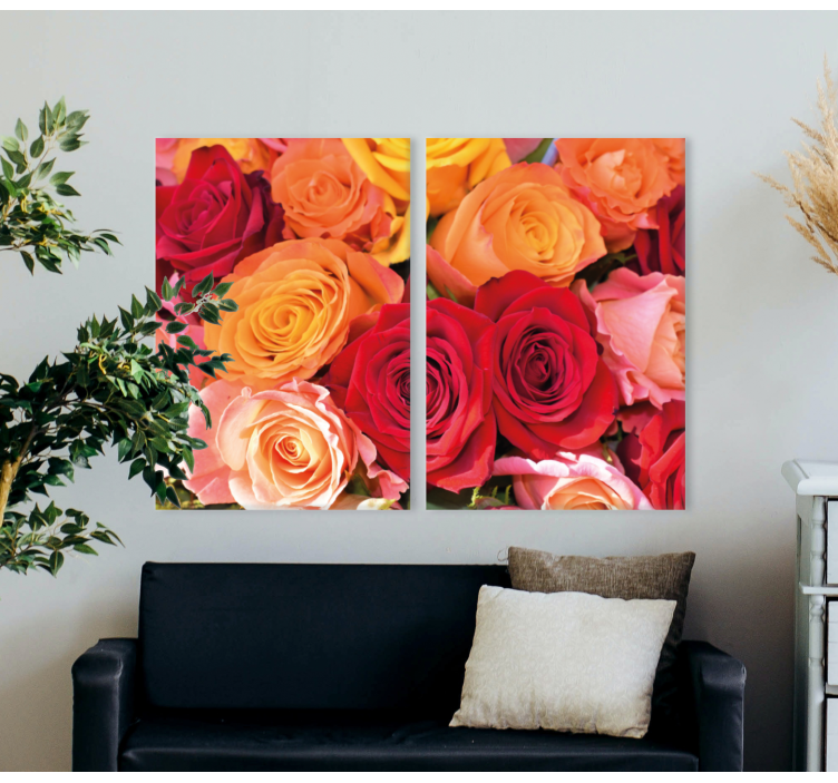 Quadro con fiori rose rosse e rosa arancio - TenStickers