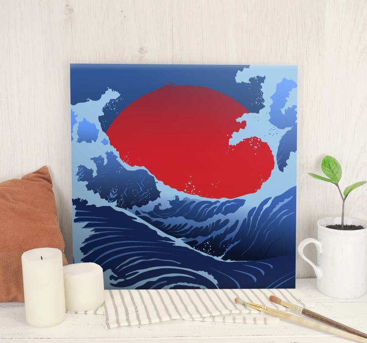 Quadro paesaggio onde del sole rosso - TenStickers