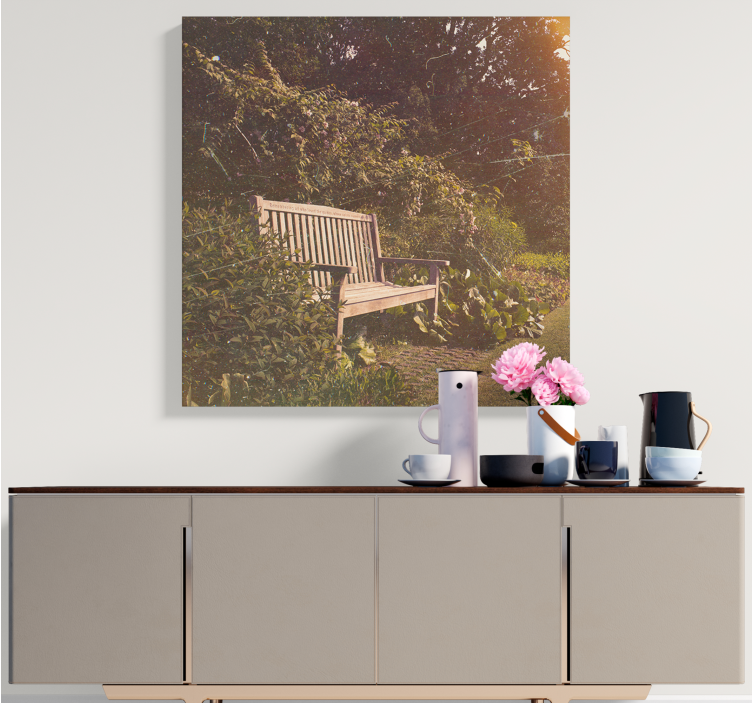 Quadro paesaggio panchina da giardino serena - TenStickers