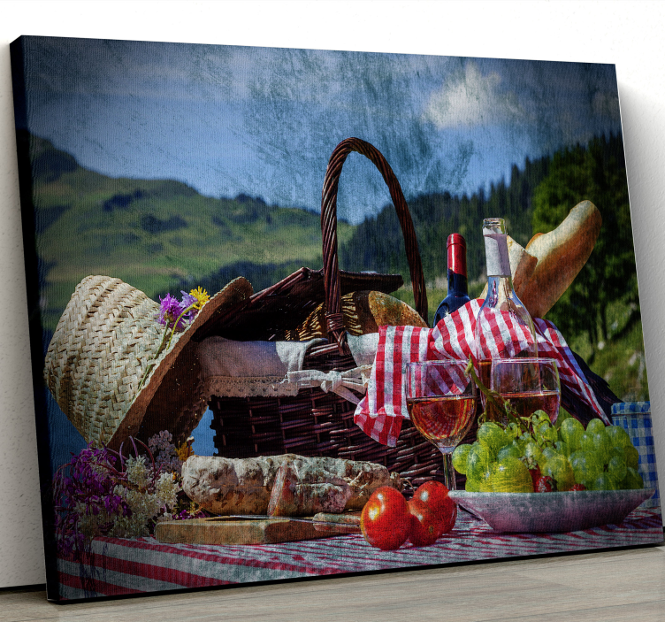 Quadro paesaggio scena di picnic con cesto - TenStickers