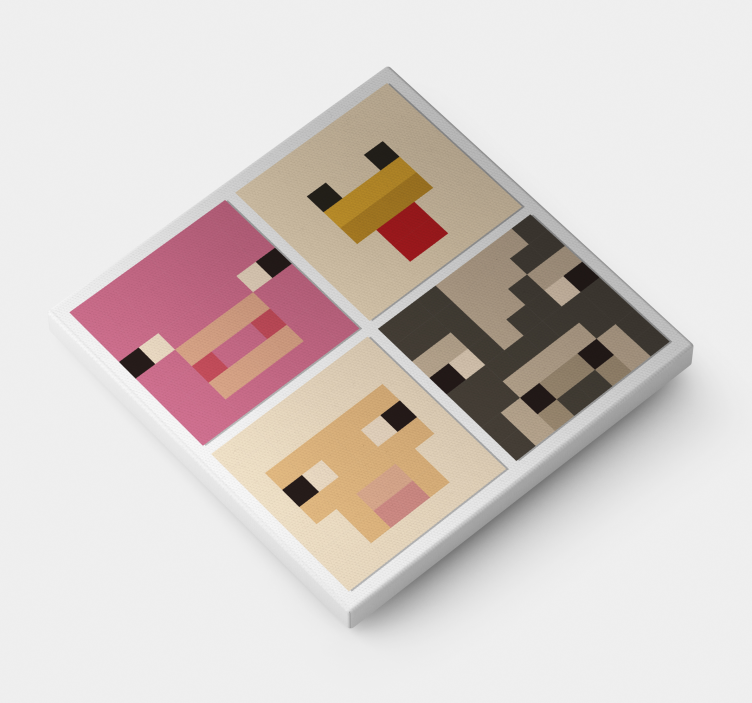 Quadro videogioco pixel arte animali facce - TenStickers
