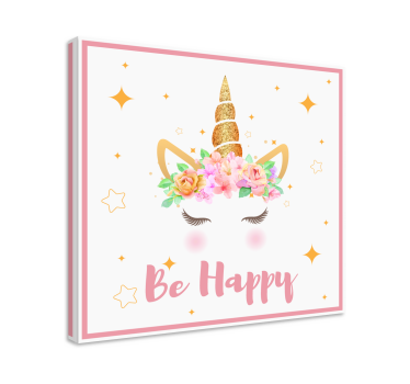 Quadro unicorno Frase di unicorni sii felice - TenStickers