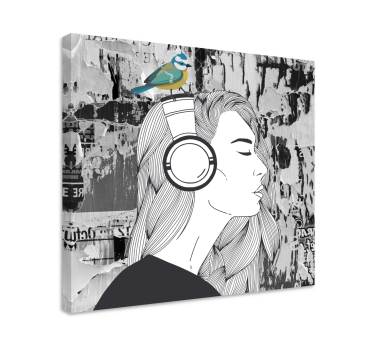 Quadro arte Donna con le cuffie e l'uccello - TenStickers