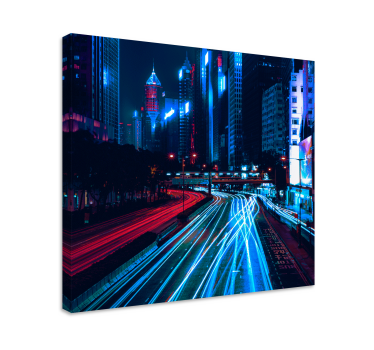Quadro paesaggio Città effetto sfocatura rosso blu - TenStickers