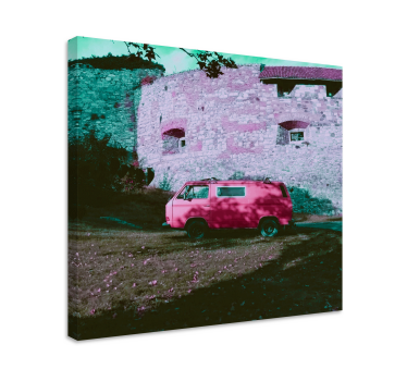 Dipinto con alfabeto e lettere furgone rosa vintage - TenStickers