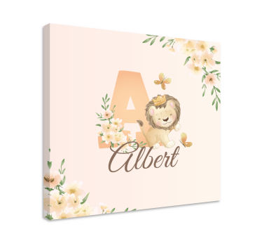 Quadro 3d leone e fiori carini - TenStickers