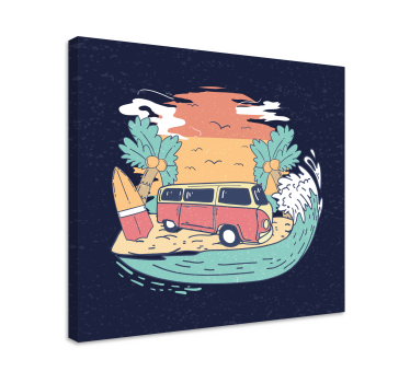 Quadro città e paesi scena furgone da surf - TenStickers
