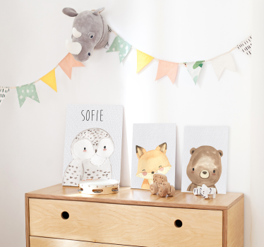 Quadro per cameretta cucciolo di volpe sorridente con nome - TenStickers