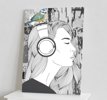 Quadro arte Donna con le cuffie e l'uccello - TenStickers