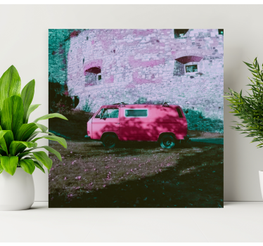 Dipinto con alfabeto e lettere furgone rosa vintage - TenStickers