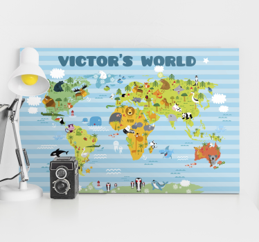 Quadro mappamondo mappa delle avventure degli animali - TenStickers