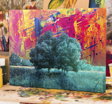 Quadro moderno Paesaggio colorato campo con alberi - TenStickers