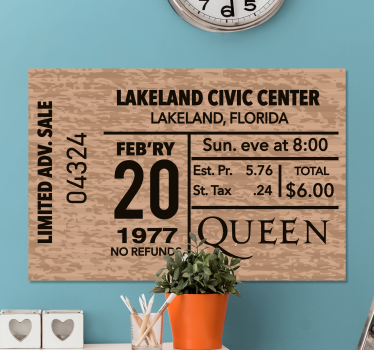 Quadro vintage biglietto concerto queen - TenStickers