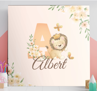 Quadro 3d leone e fiori carini - TenStickers