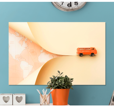 Quadro città e paesi furgone arancione in viaggio - TenStickers