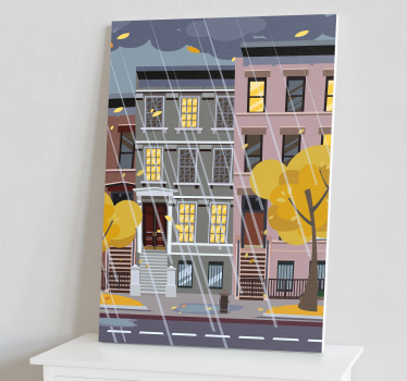 Quadro città e paesi scena di pioggia urbana - TenStickers