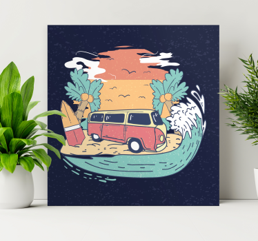 Quadro città e paesi scena furgone da surf - TenStickers